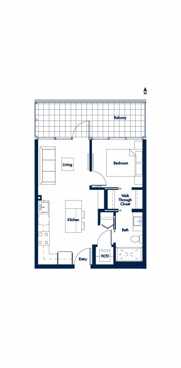 Floor plan for 1 bed, 1 bath, 630 sqft