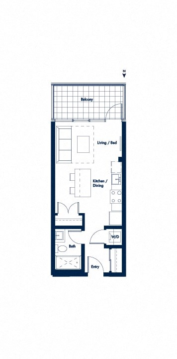 Floor plan for 1 bed, 1 bath, 589 sqft