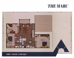 Belgium apartment for rent - A floor plan of a property named The Marc with 3 bedrooms and 2 bathrooms.
