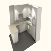 Belgium apartment for rent - A kitchen with white cabinets and a white fridge.