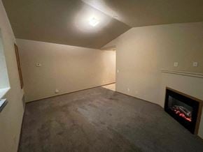 Pasco apartment for rent - A living room with a fireplace and a grey carpet.