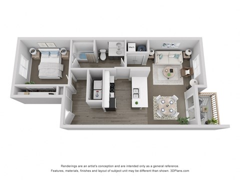 Floor plan for 1 bed, 1 bath, 771 sqft