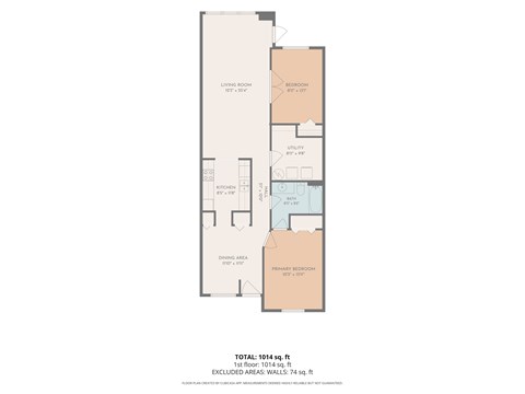 Floor plan for 2 beds, 1 bath, 1138 sqft