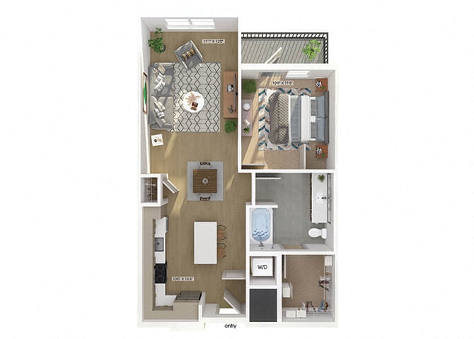 Floor plan for 1 bed, 1 bath, 772 sqft
