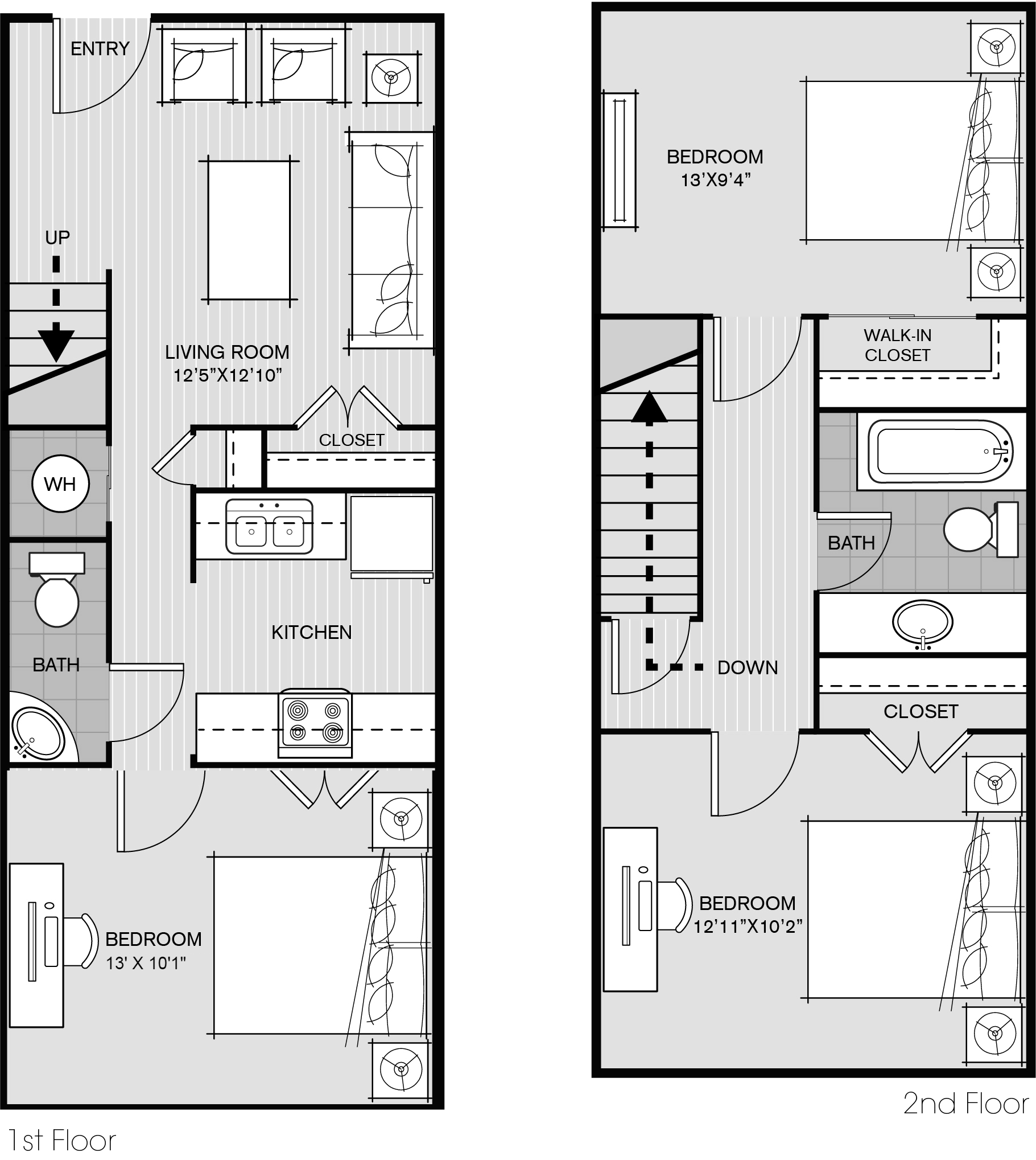 Floor plan for 3 beds, 1.5 baths, 980 sqft