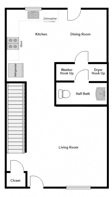 Floor plan for 3 beds, 1.5 baths, 1116 sqft