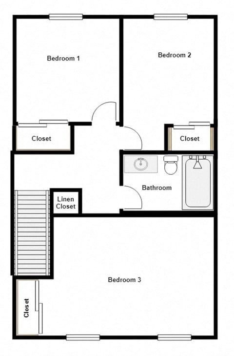 Floor plan for 3 beds, 1.5 baths, 1116 sqft