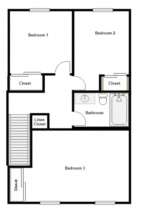Floor plan for 3 beds, 1.5 baths, 1116 sqft