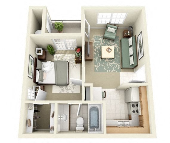 Floor plan for 1 bed, 1 bath, 550 sqft