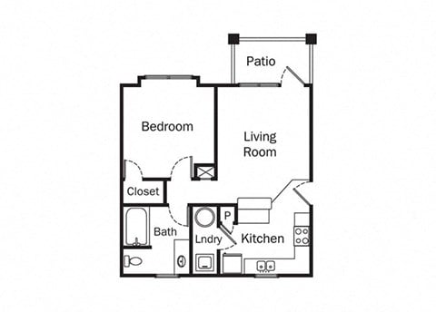 Floor plan for 1 bed, 1 bath, 630 sqft