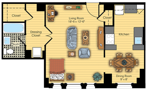 Floor plan for studio, 1 bath, 564 sqft