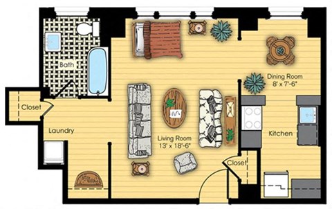 Floor plan for studio, 1 bath, 556 sqft