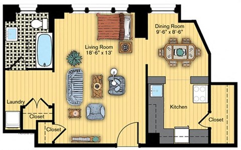Floor plan for studio, 1 bath, 573 sqft