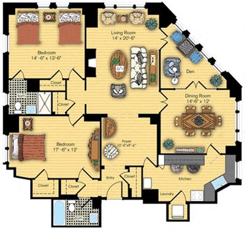 Floor plan for 2 beds, 2 baths, 1553 sqft