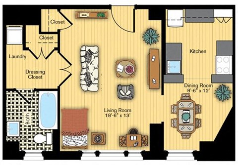 Floor plan for studio, 1 bath, 549 sqft