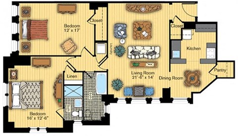 Floor plan for 2 beds, 2 baths, 1116 sqft
