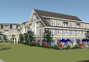 Medfield apartment for rent - a rendering of a large apartment building with a lawn