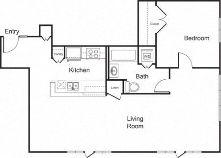 Floor plan for 1 bed, 1 bath, 1037 sqft