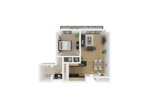 Floor plan for 1 bed, 1 bath, 763 sqft