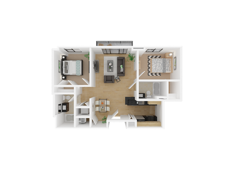 Floor plan for 2 beds, 2 baths, 1048 sqft