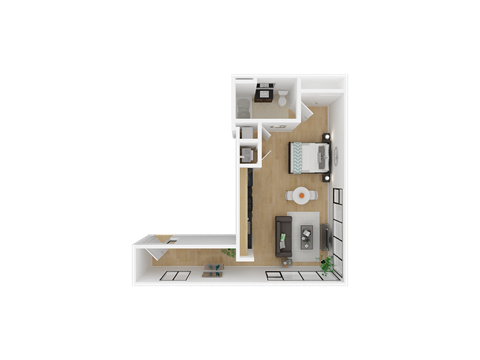 Floor plan for studio, 1 bath, 617 sqft
