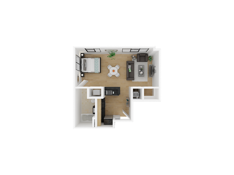 Floor plan for studio, 1 bath, 620 sqft