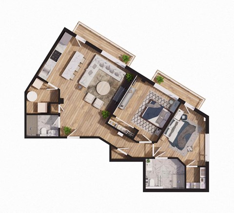 Floor plan for 2 beds, 2 baths, 904 sqft