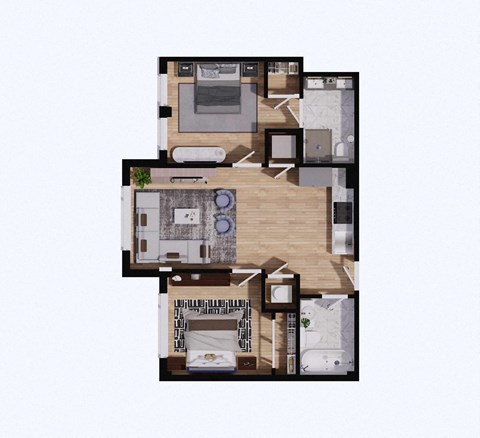 Floor plan for 2 beds, 2 baths, 724 sqft