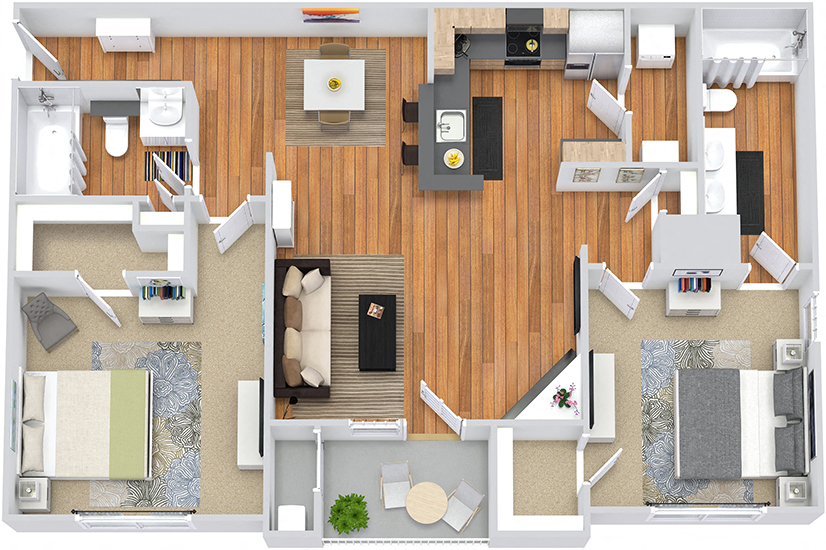 Floor plan for 2 beds, 2 baths, 1060 sqft