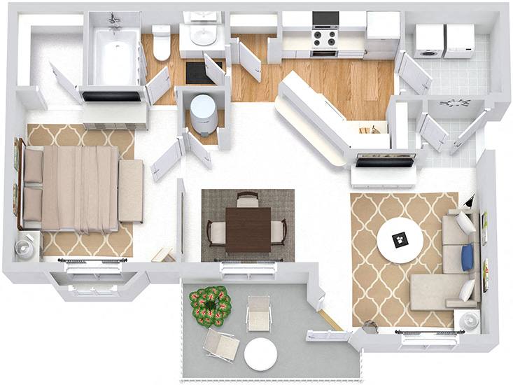 Floor plan for 1 bed, 1 bath, 712 sqft