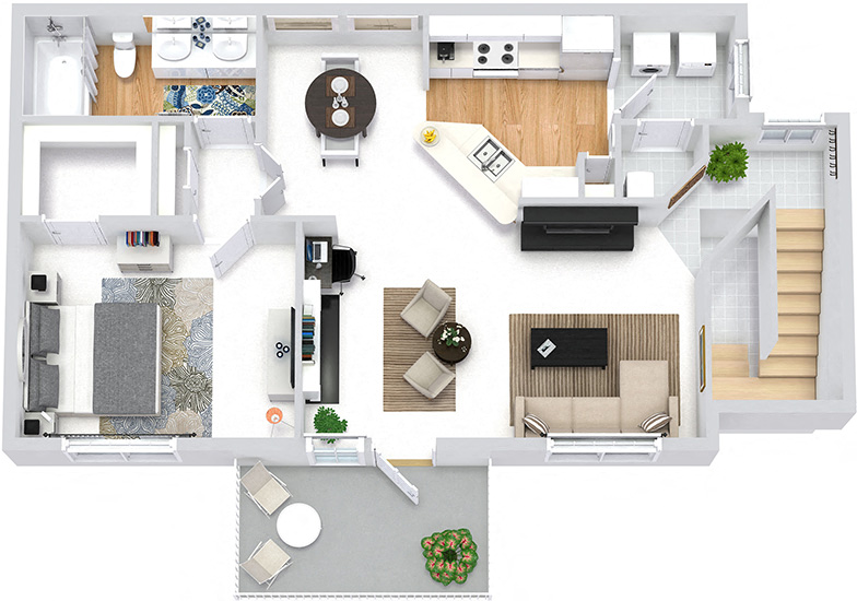 Floor plan for 1 bed, 1 bath, 1036 sqft