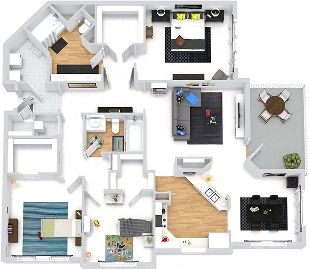Floor plan for 3 beds, 2 baths, 1594 sqft