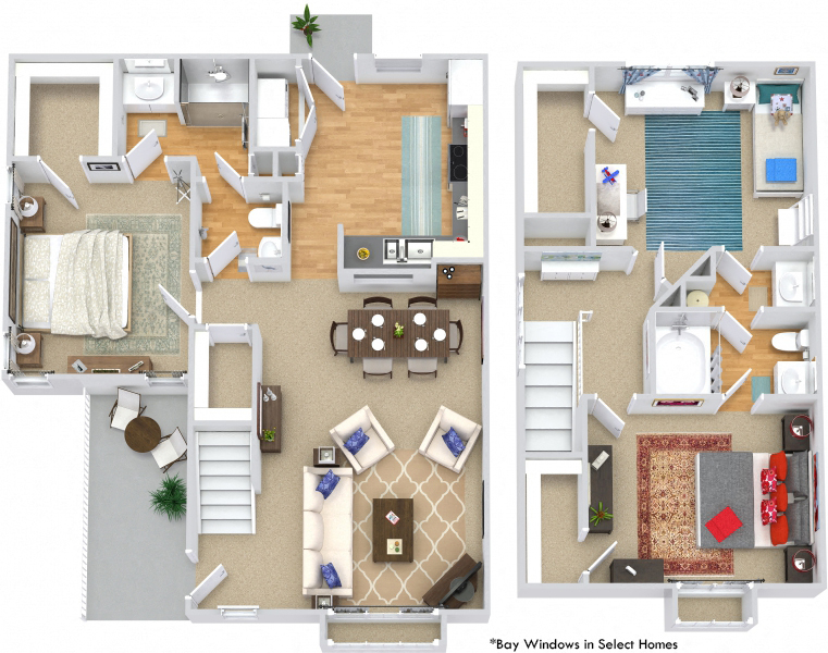 Floor plan for 3 beds, 2.5 baths, 1350 sqft
