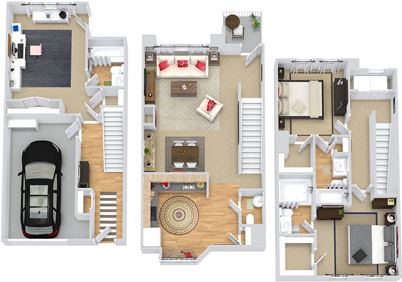Floor plan for 2 beds, 3.5 baths, 1751 sqft