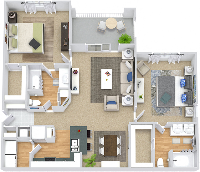Floor plan for 2 beds, 2 baths, 1260 sqft