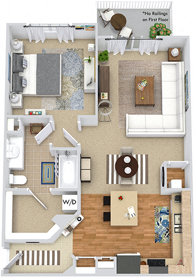 Floor plan for 1 bed, 1 bath, 780 sqft
