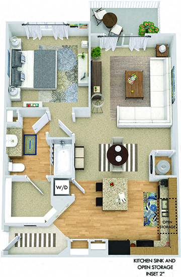 Floor plan for 1 bed, 1 bath, 780 sqft