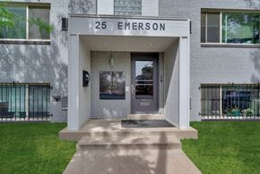 Denver apartment for rent - the entrance to the 25 emerison building with the door open