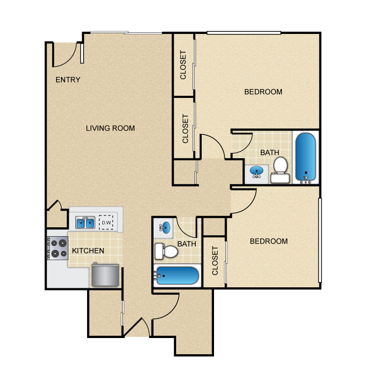 Floor plan for 3 beds, 3 baths, 1062 sqft