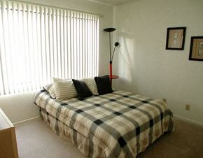 Santa Clarita apartment for rent - a bedroom with a bed with a checkered bedspread