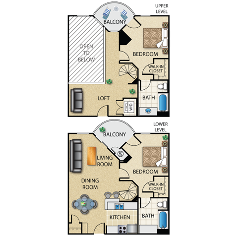 Floor plan for 2 beds, 2 baths, 1218 sqft