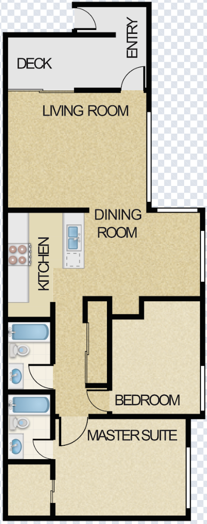 Floor plan for 2 beds, 2 baths, 971 sqft