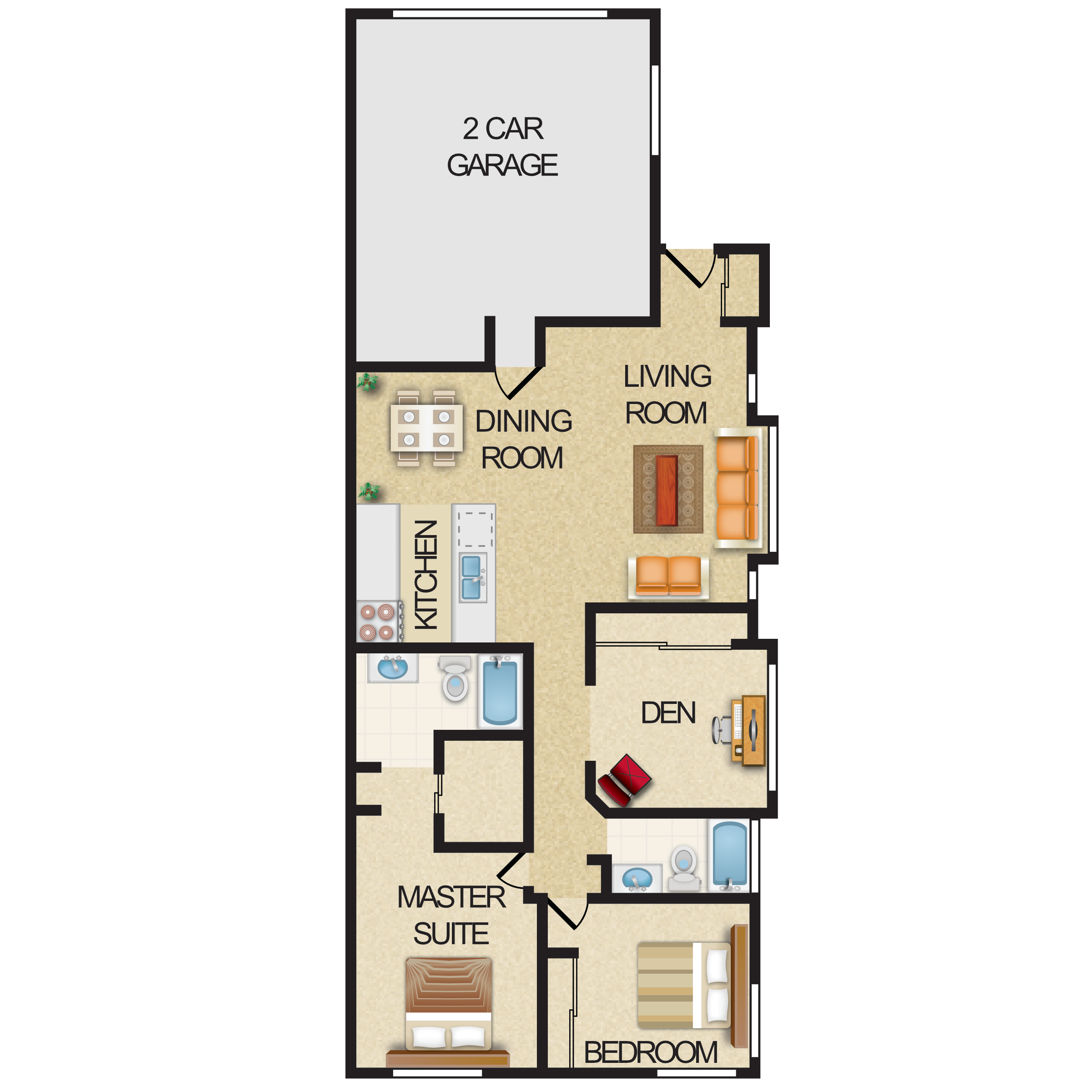 Floor plan for 3 beds, 2 baths, 1300 sqft