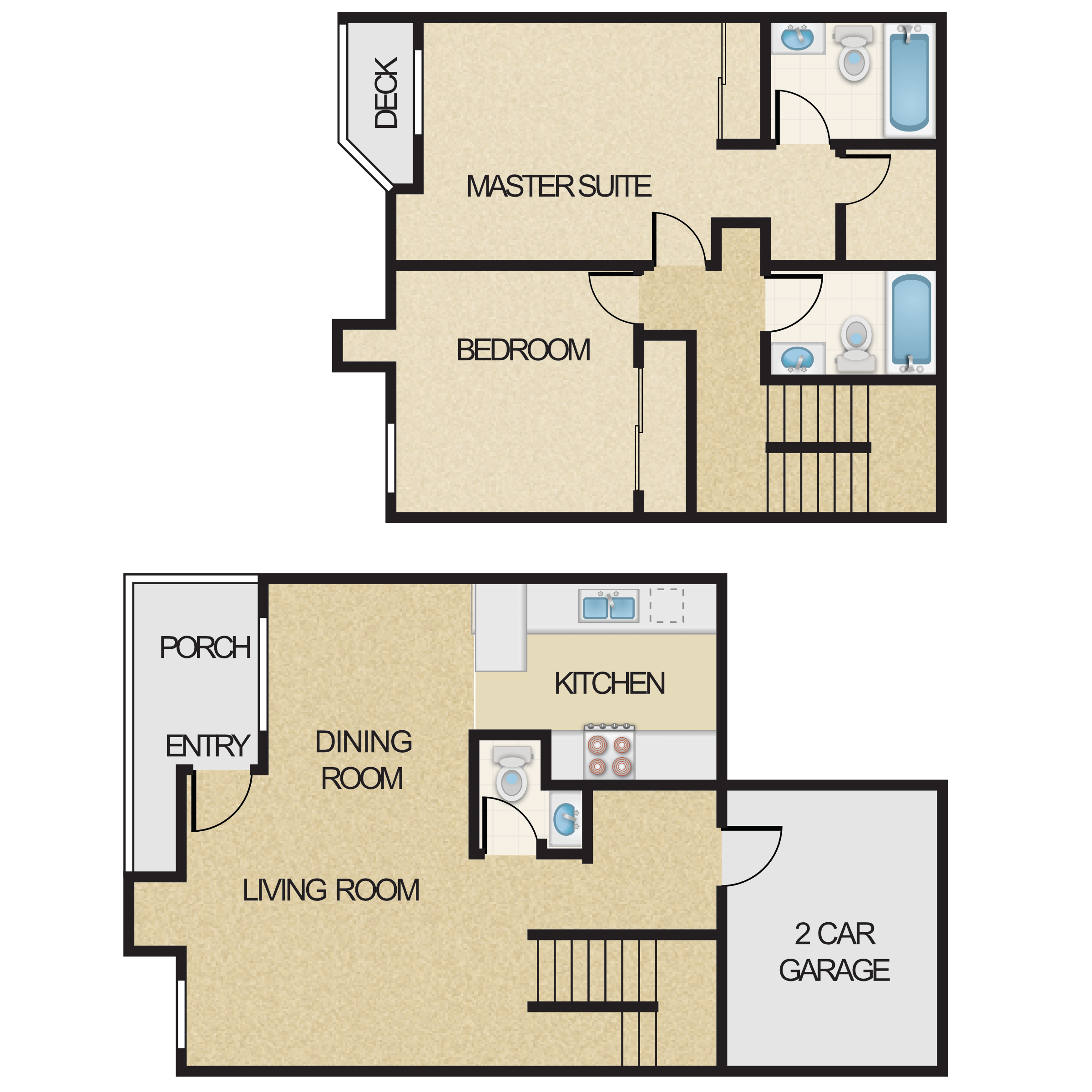 Floor plan for 2 beds, 2 baths, 1126 sqft