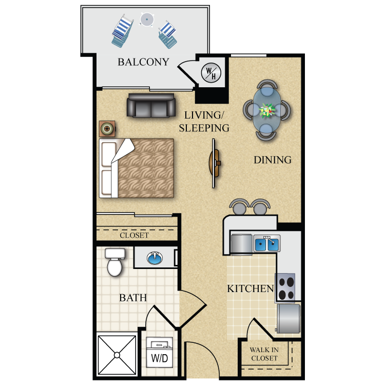Floor plan for studio, 1 bath, 468 sqft