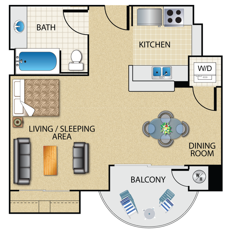 Floor plan for studio, 1 bath, 524 sqft