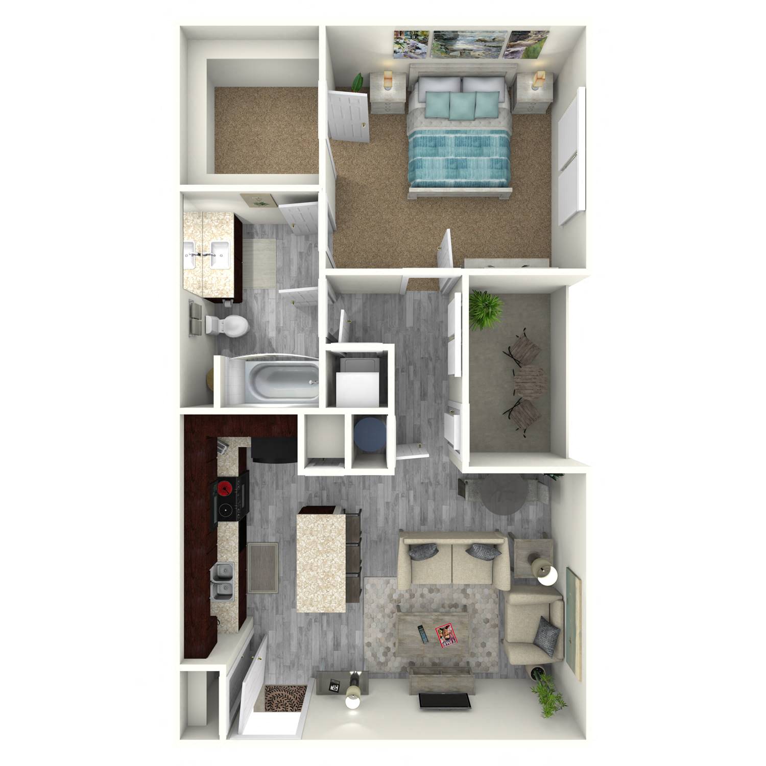 Floor plan for 1 bed, 1 bath, 710 sqft