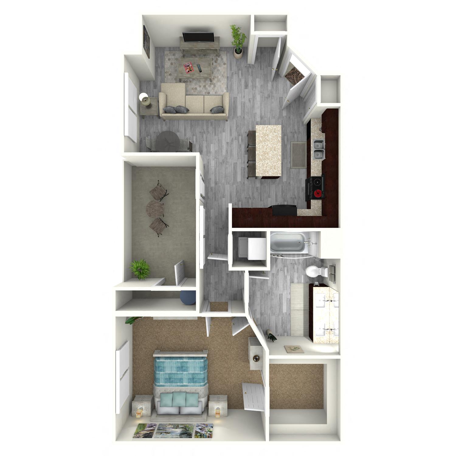 Floor plan for 1 bed, 1 bath, 768 sqft