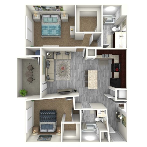 Floor plan for 2 beds, 2 baths, 988 sqft