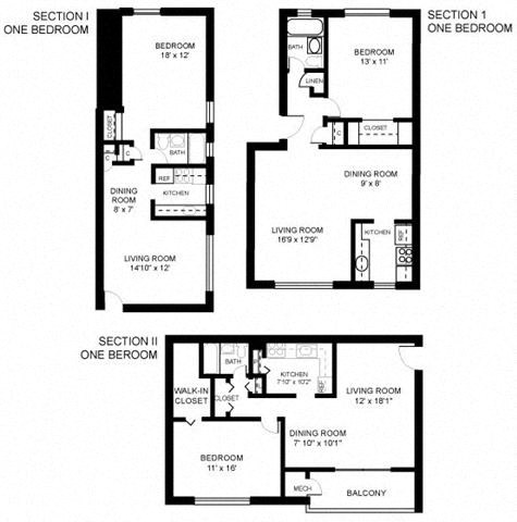 Floor plan for 1 bed, 1 bath, 504 sqft